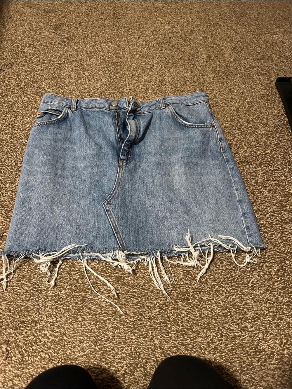 Topshop Light Blue Frayed Denim Mini Skirt